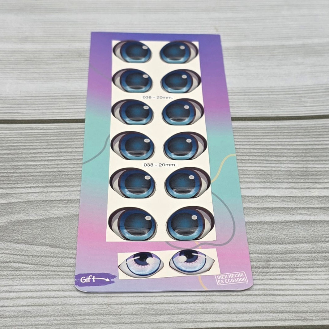 3D eyes measuring 20mm Code 038D20