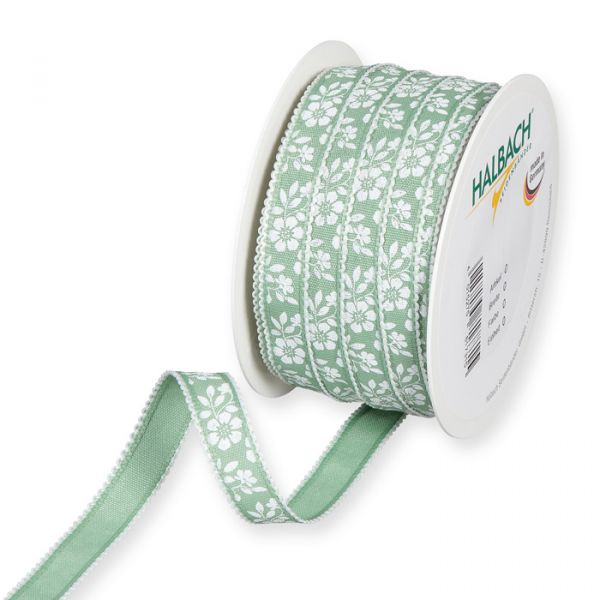 White Flowers Ribbon 15mm Col. Mint Code 97NAS093