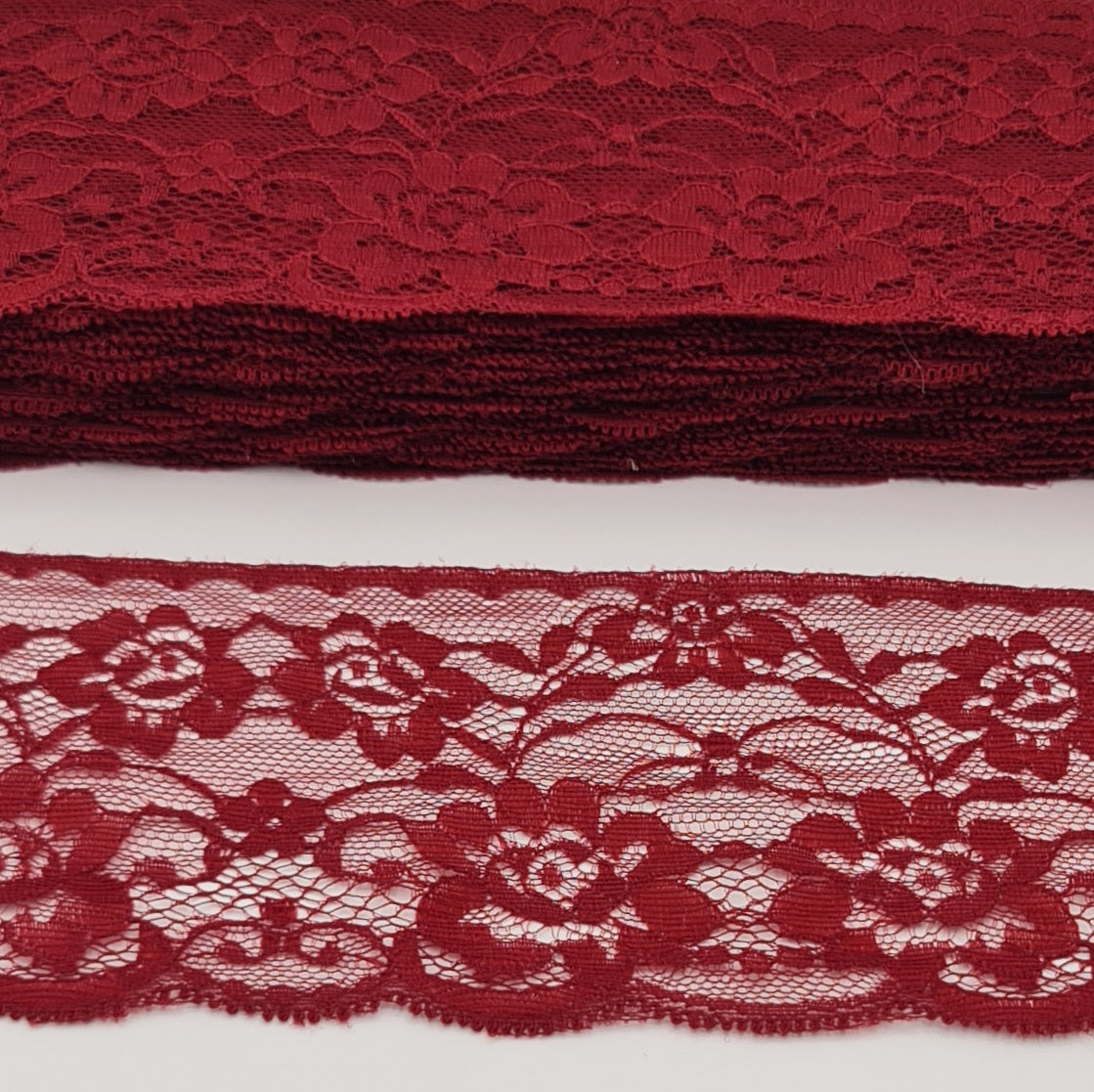Burgundy Nylon Lace 8cm Code 1006011