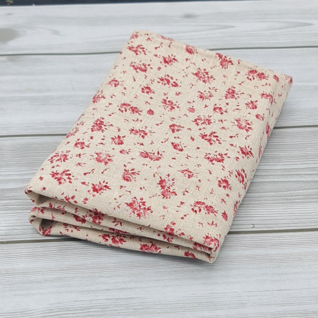 Lin Ecru Fleurs Bordeaux