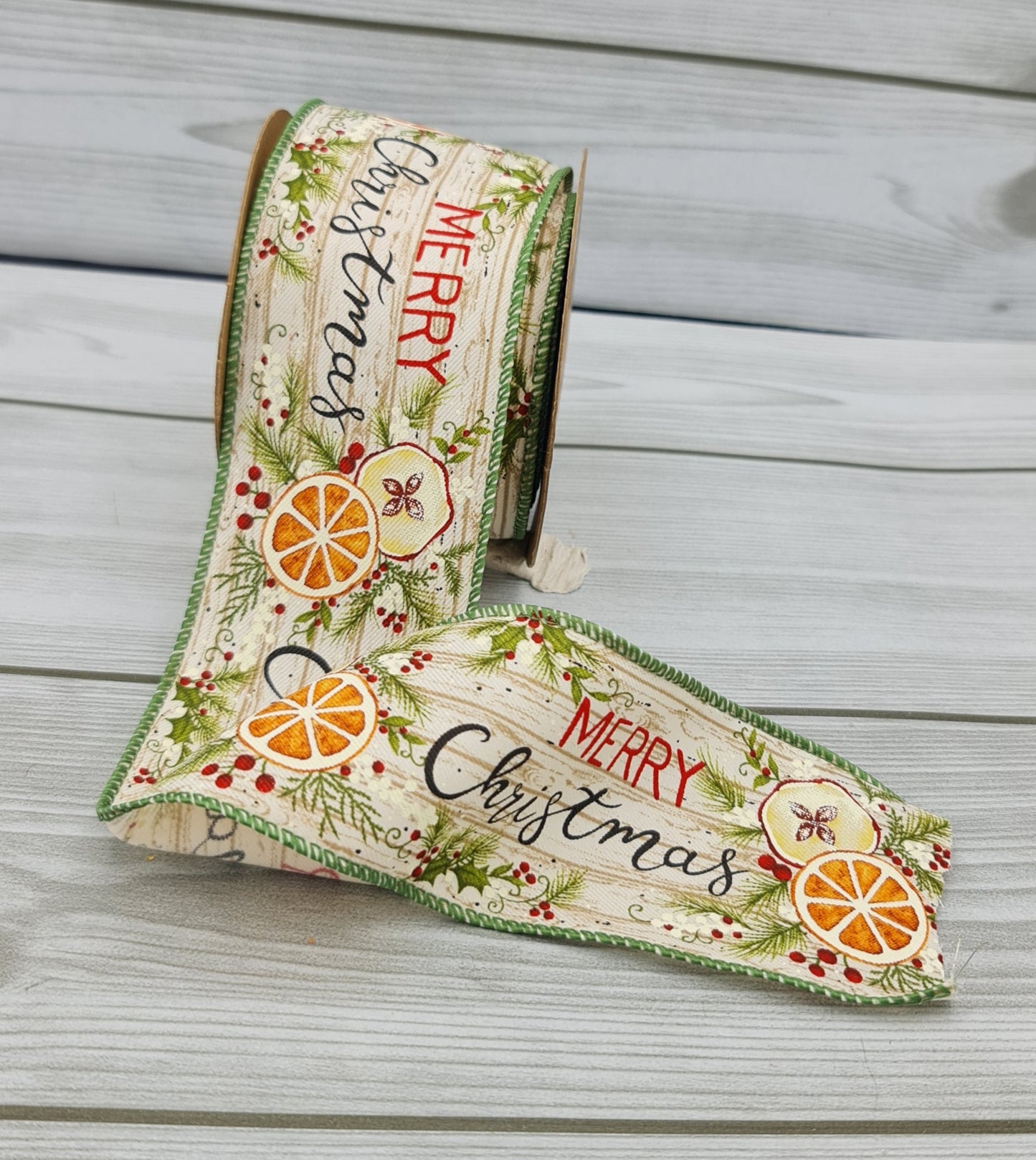 Ruban De Jute Joyeux Noël Avec Fruits H. 6,3CM