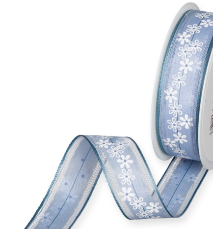Nastro Little Flowers Azzurro 25mm