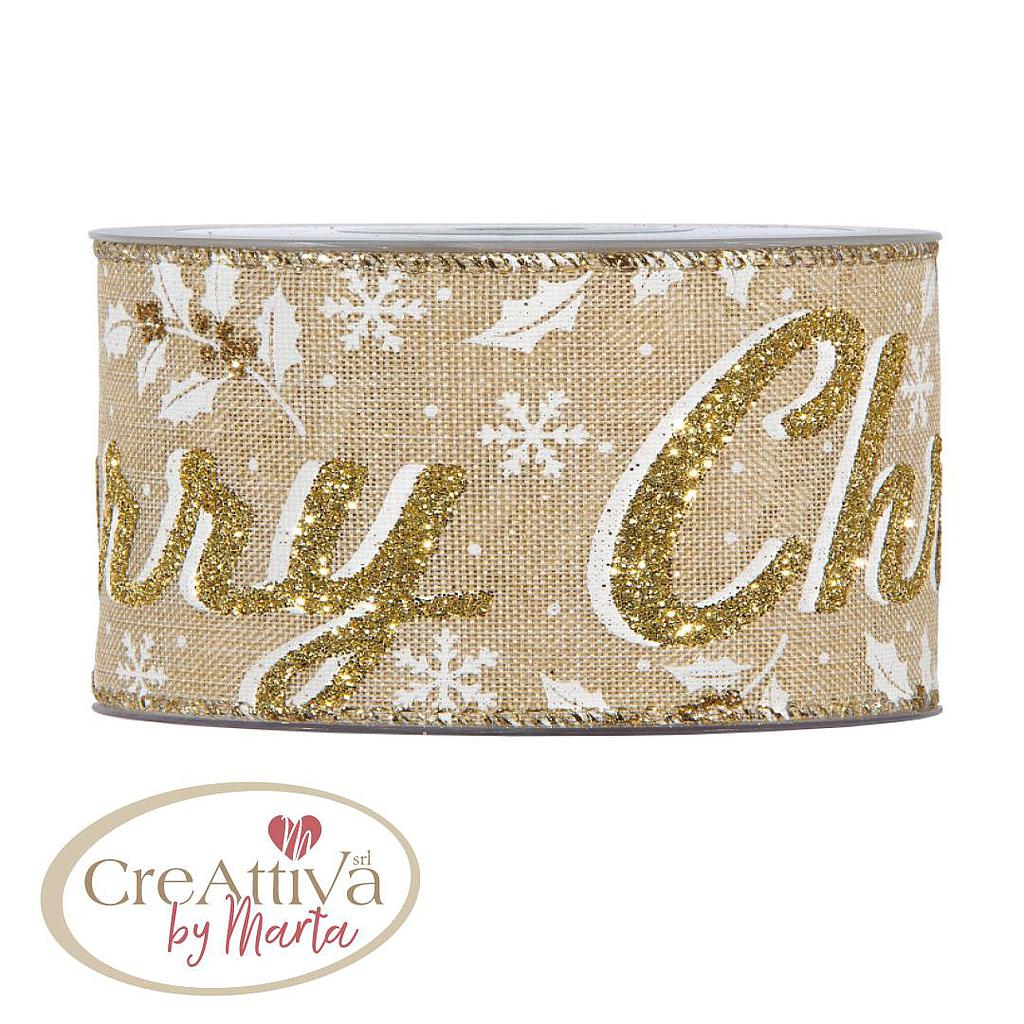 Nastro Juta Merry Christmas Gold H. 6,3CM Creattiva By Marta