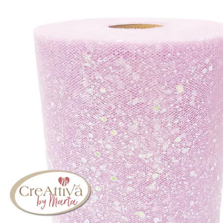 Tulle Irisé 14cm Rose