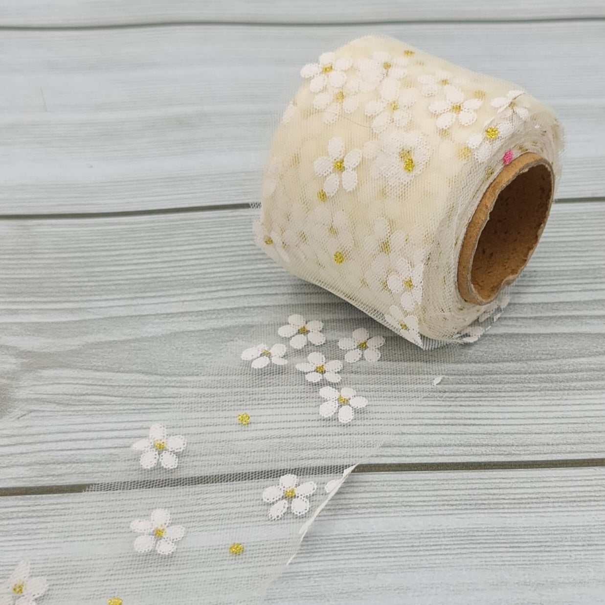 Rotolo Organza con Fiori Avorio 6cm Gogolandia