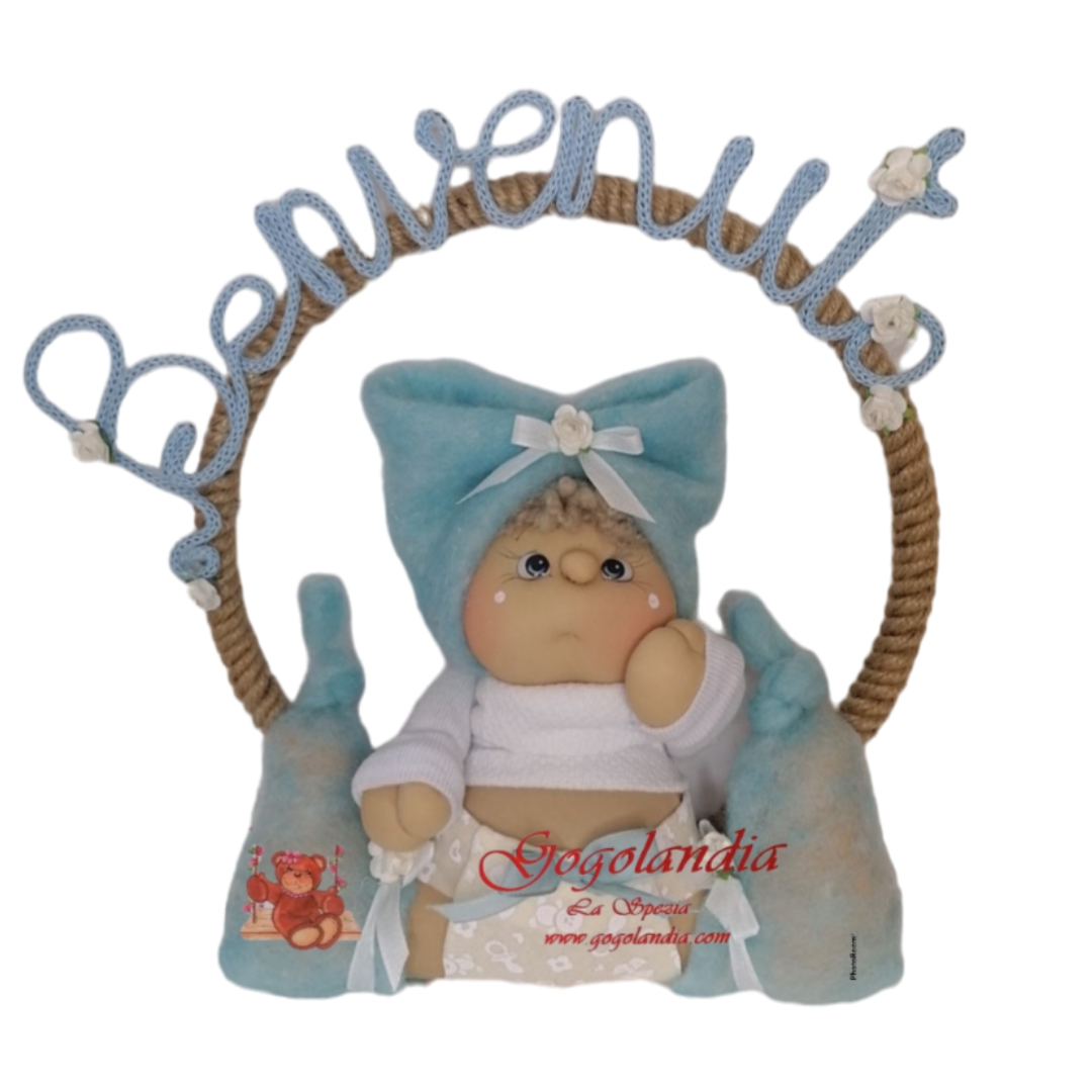 Kit Benvenuto Bebe' Maschietto Vestitino Azzurro Berretto Latte