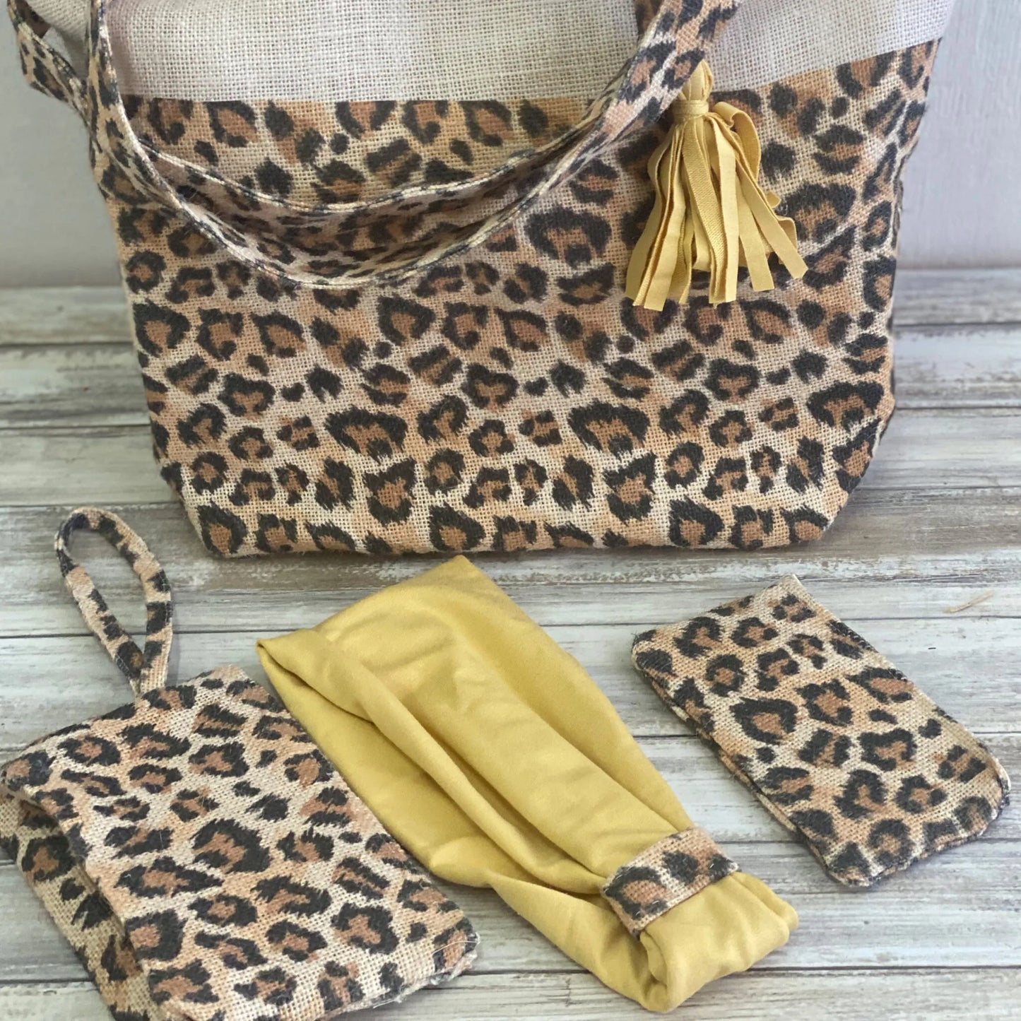 Kit Borsa e Accessori in Juta Leopard Creattiva By Marta
