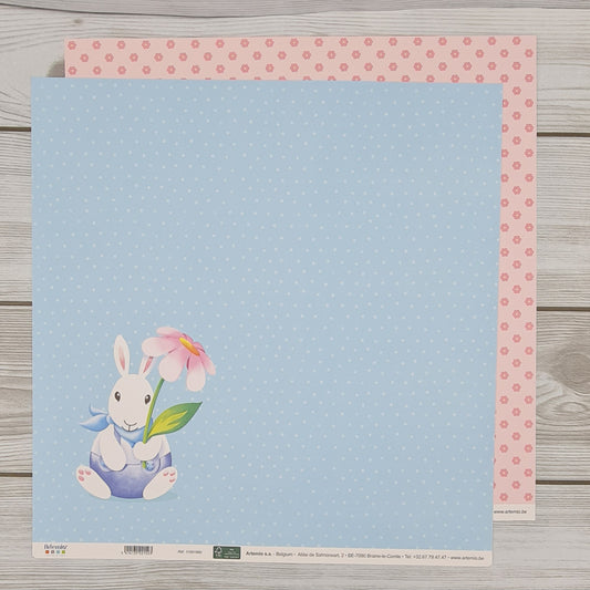 Easter scrapbooking sheet with blue and pink flowers