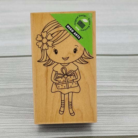 Hero arts wooden stamp Girl with package