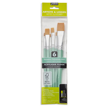 Lot de 6 pinceaux plats à manches courts
