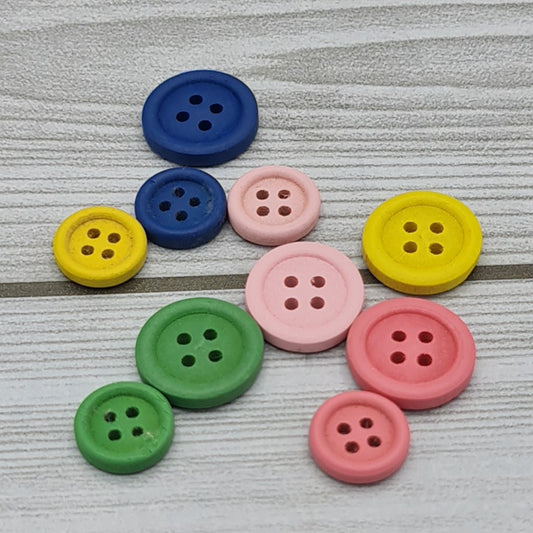 Colored Wooden Buttons 10pcs