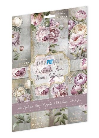 Set 4 Fogli Carta Riso Papers For You Peonies