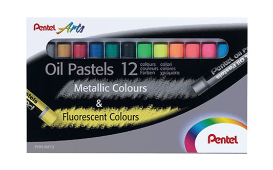 Pastel à l'huile Pentel couleurs métallisées et fluorescentes paquet de 12 pièces